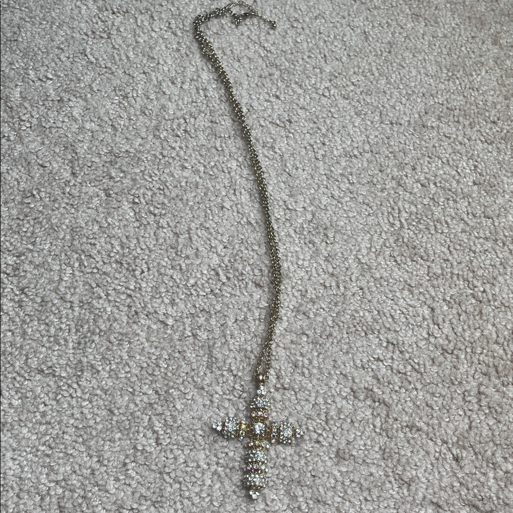 Elegant Gold and Silver Cross Pendant Necklace - Picture 3 of 4